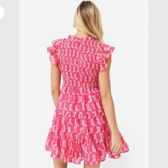 J. Marie| Dolly Ruched Dress Pink Ruffle Dress - Picture 3 of 9